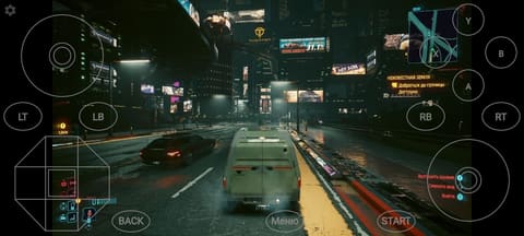 Cyberpunk 2077 в YaPlay на Android с настоящим экранным геймпадом Moonlight